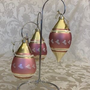 VTG Martha Stewart Pink and Gold Heart Ornaments